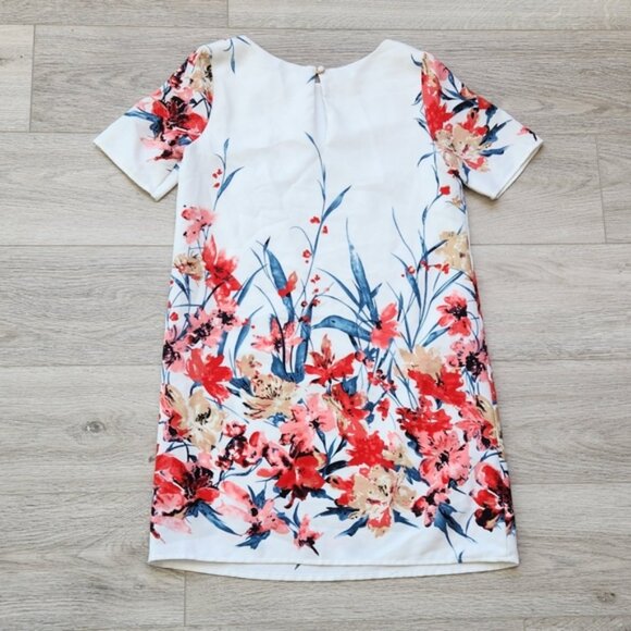 Peppermint Floral Sheath Dress Womens Small Pink Red Short Sleeves - Picture 7 of 9